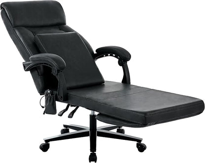 DYHOME Executive Office Chair with Footrest, Ergonomic Computer Desk Chairs,Mid-Tall Back Leather Office Chair,Lumbar Support Swivel Chair with Rocking Function,Black