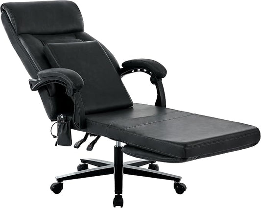DYHOME Executive Office Chair with Footrest, Ergonomic Computer Desk Chairs,Mid-Tall Back Leather Office Chair,Lumbar Support Swivel Chair with Rocking Function,Black
