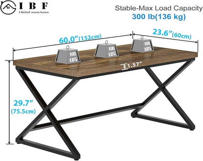 IBF 60” Rustic Computer Desk, Modern Wood Metal Home Office Desk, Farmhouse Work Desk for Writing Study in Bedroom, Minimalist Laptop Executive Workstation Computer Gaming Table, Rustic Oak, 60 in