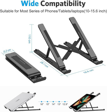 Portable Laptop Stand, OMOTON Laptop Stand for Desk Ergonomic 7-Levels Angles Adjustable Computer Stand, ABS Laptop Riser Holder Compatible with All Laptops and iPad(10-15.6")