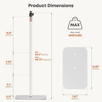 Universal Projector Stand – Height Adjustable Floor Stand with 360° Rotating Ball Head & 1/4" Screw, Heavy-Duty Base for Projectors, Cameras & Webcams – Blends with Warm Home Decor & White Devices