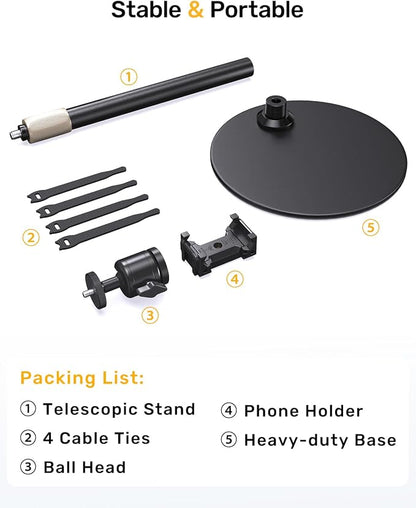 Upgraded Webcam Stand for Desk, Telescopic Webcam Tripod Mount with Ball Head, Compatible with Logitech Camera C922 C930e C920S C920 C615 C960 C920x BRIO 4K NexiGo N60, Phone Holder with 1/4" Thread