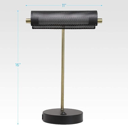 O’Bright LED Desk Lamp with USB Charging Port, Metal Lamp, Flexible Swivel Arms, Soft White LED Reading Light (3000K), Bedside Reading Lamp, Office Lamp, Table Lamp, ETL Listed (Piano Lamp - Black)