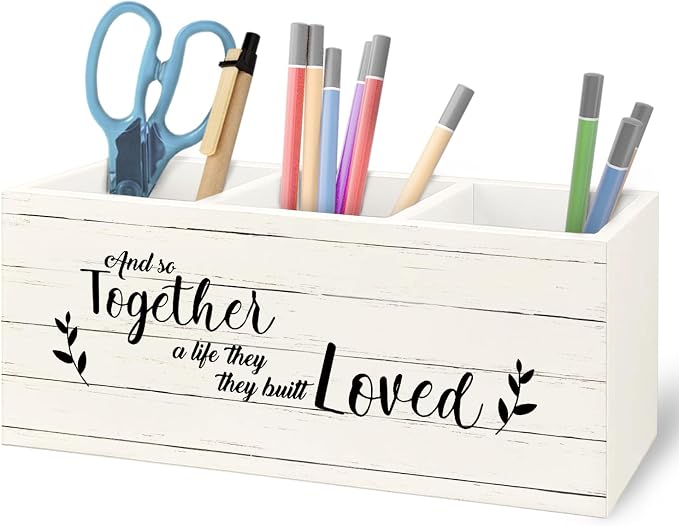 and So Together They Built a Life They Loved Makeup Brush Toothbrush Holder Organizer, Anniversary Wedding Couples Gifts Wooden Pen Pencil Holder for Home Office Desk Accessories