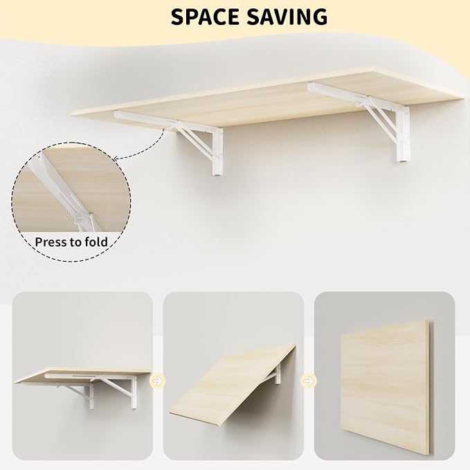 GOYLSER Wall Mounted Folding Kitchen Table Desk for Small Spaces Saving, Natural Wood Fold Down Laundry Wall Table, Wall Folding Portable Workbench Worktable, 47" x 20.5"