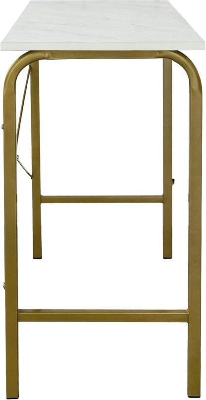 Versanora Teamson Home's Faux White Marble Top Compact Modern Desk with Brass-Finished Arched Legs and Sleek, Contemporary Silhouette