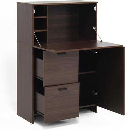 Foldable Desk Cabinet with Storage Drawers & Shelves, Multi-Functional Space-Saving Organizer for Home/Office/Dorm