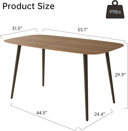 HIPIHOM 55.1' Kitchen Table,Kitchen & Dining Room Tables, Dinner Table for 4-6,MDF Wood Dining Table with Metal Legs for Living Room & Dining Room (Walnut Color Table, 55.1")