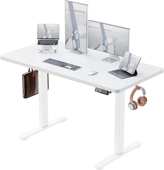 Standing Desk Electric Height Adjustable Desk 48 x 23.6 Inches Sit Stand up Desk, Computer Home Office Desk Memory Preset with Two-Piece Desktop (White, 48 * 24 Inch)