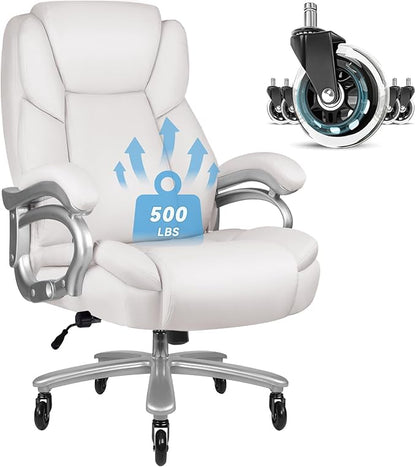 OFIKA Big and Tall Office-Chair 500lbs - Adjustable Lumbar Support, Office Chair for Heavy People, Heavy Duty High Back Executive with Wide Seat and Quiet Rubber Wheels