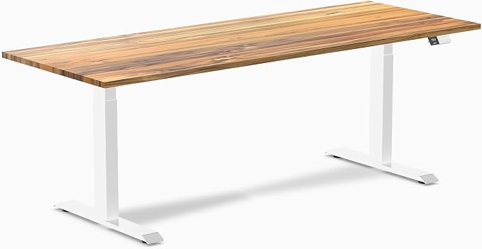 Desky Dual Hardwood Sit Stand Desk - 80x30 Electric Standing Desk - Dual Motor, 3 Stage Adjustable Height Desk - Solid Wood Standing Desk - Whole-Piece Top in Teak Wood