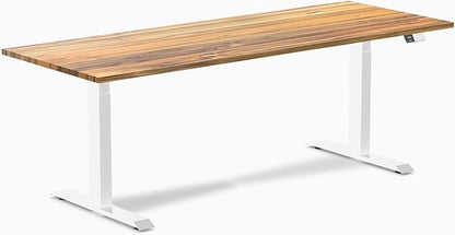 Desky Dual Hardwood Sit Stand Desk - 80x30 Electric Standing Desk - Dual Motor, 3 Stage Adjustable Height Desk - Solid Wood Standing Desk - Whole-Piece Top in Teak Wood