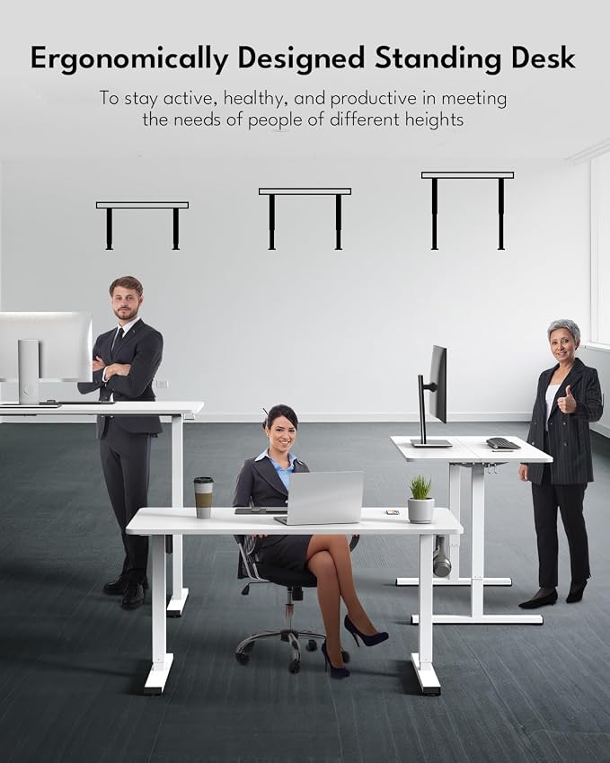 Standing Desk, Height Adjustable Electric Stand up Desk, 48 x 24 Inches Sit Stand Home Office Desk with Splice Board, White Frame/White Top