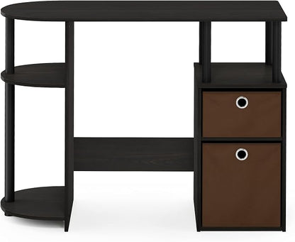 Furinno JAYA Desk, 38.4" Wide Gaming Desk with Bin Drawers, Computer Desk with Side Shelf, Office Desk for Study, Home Office, Bedroom, Dorm, Study Room, Espresso