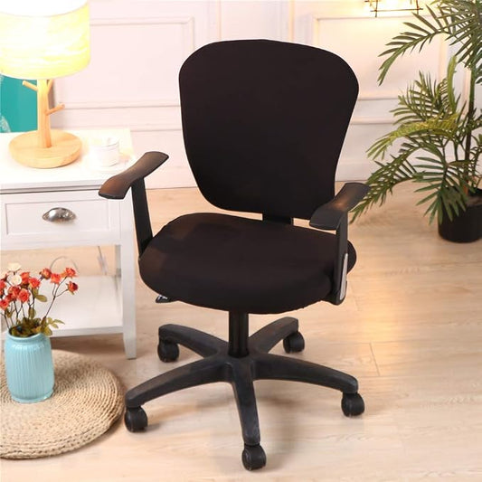 Jinzio Computer Office Chair Cover - Split Protective & Stretchable Cloth Polyester Universal Desk Task Chair Chair Covers Stretch Rotating Chair Slipcover, Black
