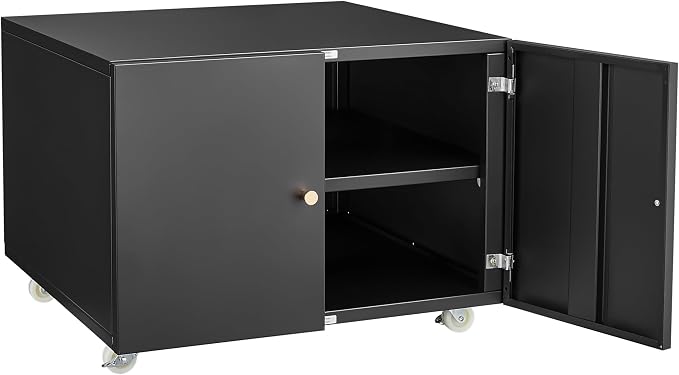 Printer Stand with Storage, 3D Heavy Duty Printers Table with Double-Door and Adjustable Shelf, Printer Stand on Wheels,Metal Fax Machine Table for Home Office