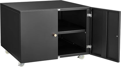 Printer Stand with Storage, 3D Heavy Duty Printers Table with Double-Door and Adjustable Shelf, Printer Stand on Wheels,Metal Fax Machine Table for Home Office