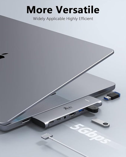 USB C Hub Adapter for MacBook Pro/Air M1M2M3 2022 2021 2020 13"15"16",Multiport MacBook Adapter MacBook Accessories with 4K HDMI,3USB3.0,Audio,100W Thunderbolt-Enabled USB-C,Support MagSafe 3 Charging