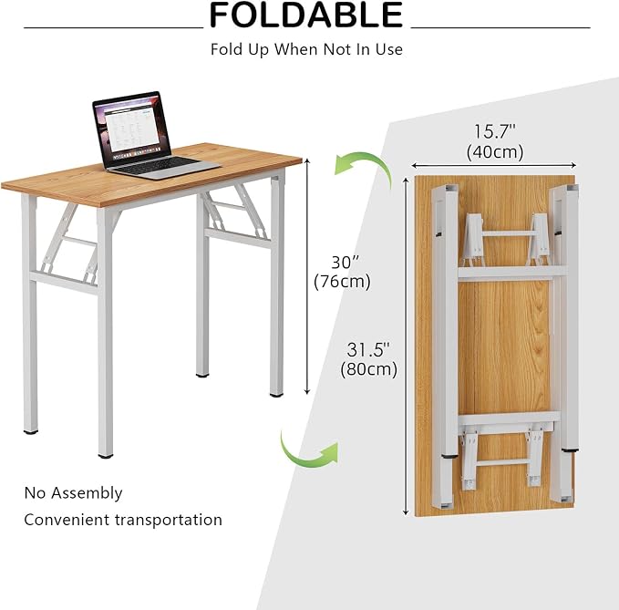 Need Small Desk, 31.5 x 15.7 Inches No Assembly Foldable Writing Table,Sturdy and Heavy Duty Folding Computer Desks for Small Space/Home Office/Dormitory AC5BW(80 * 40)
