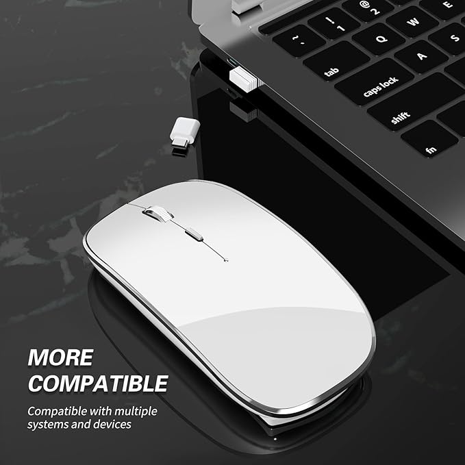 Halpilt Wireless Mouse Chargeable Portable Silent USB-A and Type-C Dual Mode 3 Adjustable DPI for Laptop, PC (Q23S White)