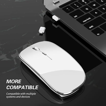 Halpilt Wireless Mouse Chargeable Portable Silent USB-A and Type-C Dual Mode 3 Adjustable DPI for Laptop, PC (Q23S White)