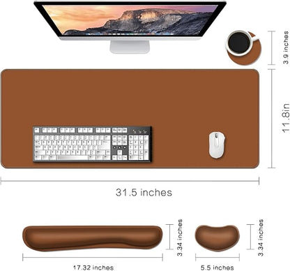 Desk Mat, Large Gaming Mouse Pad with Wrist Rest, 4 in1 XXL Mouse pad+Keyboard Wrist Rest+Mouse Pad Wrist Support+Cup Coaster Set, Ergonomic Desk Pad for Home Office, Coffee Brown