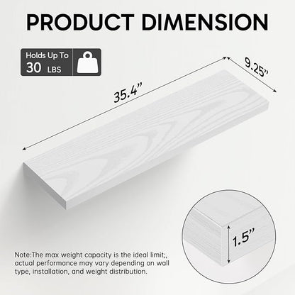 BAYKA White Floating Shelves for Wall, Set of 3, 35.4 Inches Long Wall Mounted Rustic Wood Shelves for Bathroom, Bedroom, Living Room or Kitchen, Hanging Shelf for Book/Storage/Decor, 30lbs Capacity