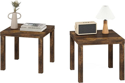 Furinno Classic Side Table Set of 2, Square Modern End Table with 1.8" Triple Thick Tabletop, Simple Night Stand, Bedside Table, Toolless Assembly, for Living Room, Bedroom, Amber Pine
