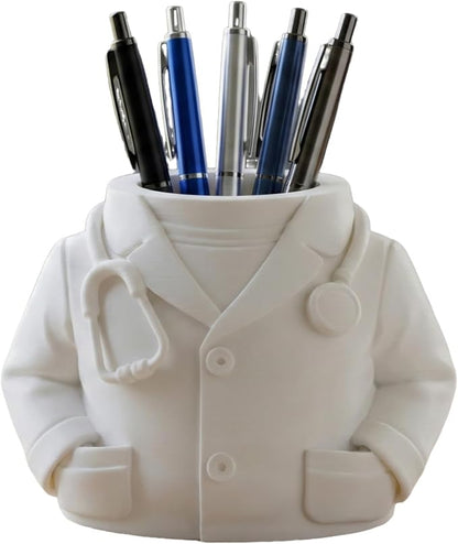 3D Printed Doctor Coat Pen Holder - Realistic Medical Desk Organizer with Stethoscope, White Doctor Sculpture Pen Cup for Office, Nurse, Medical Student Gift 5.9" x 3.5" x 4.3" (Male Doctor Style)