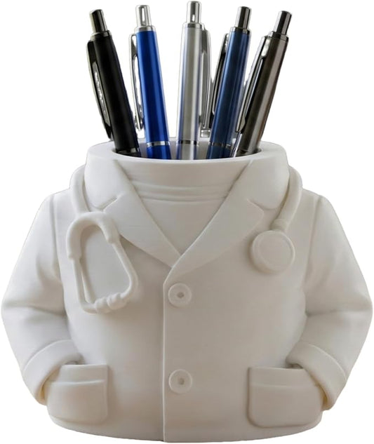 3D Printed Doctor Coat Pen Holder - Realistic Medical Desk Organizer with Stethoscope, White Doctor Sculpture Pen Cup for Office, Nurse, Medical Student Gift 5.9" x 3.5" x 4.3" (Male Doctor Style)