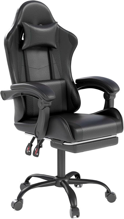 OS MOTOR Gaming Chair with Headrest and Lumbar Support, Ergonomic High Back Office Chair, Racing Style Executive Computer Desk Chair, Leather Adjustable Swivel Task Chair for Home Office (Black)