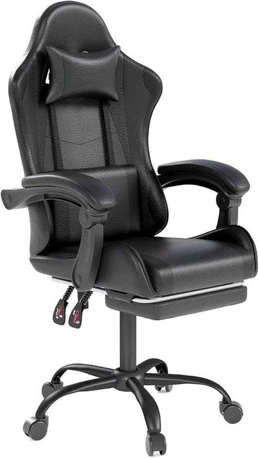OS MOTOR Gaming Chair with Headrest and Lumbar Support, Ergonomic High Back Office Chair, Racing Style Executive Computer Desk Chair, Leather Adjustable Swivel Task Chair for Home Office (Black)