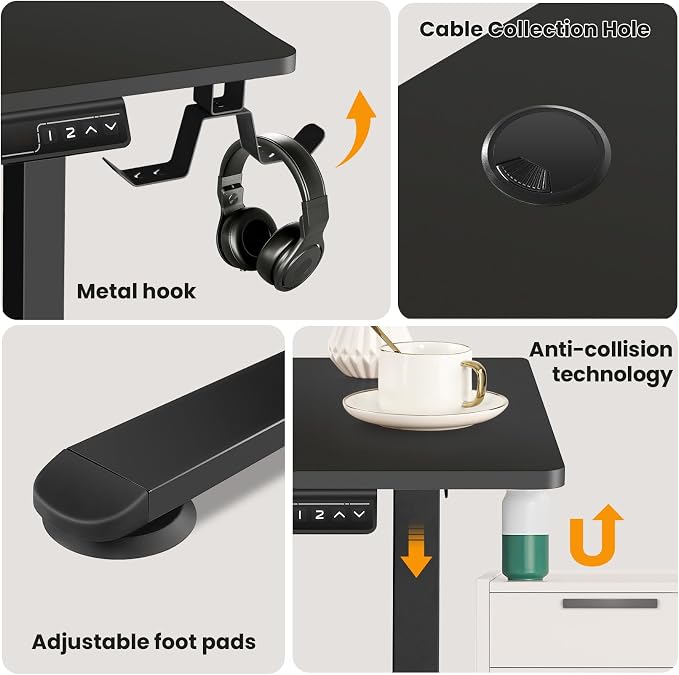 farexon L Shaped Standing Desk Adjustable Height, 63 x 55 Inch Corner Stand up Desk for Home Office with 39x18 in Mouse Pad, Electric Standing Computer Workstation with Headphone Hook,Black