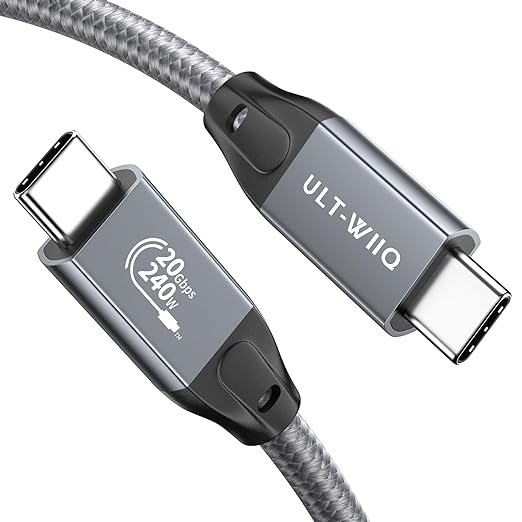 ULT-WIIQ 2FT USB C to USB C 3.2 Gen 2 x 2 Video Cable for Portable Monitor, 4K@144/120/60Hz 8K Display Cable, 20Gbps Data Transfer, PD 3.1 240W Fast Charging, for iPhone 17, MacBook, SSD, CarPlay