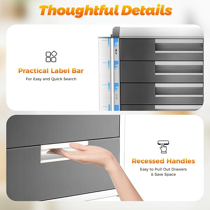File Cabinet with Drawers Office Document Storage Box Filing Organzier Lockable Desktop Drawer Organizer for Papers Mail Notebooks Stationery (5-layer)