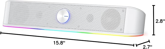 Redragon GS560 RGB Desktop Soundbar, 2.0 Channel Computer Speaker with Dynamic Lighting Bar Audio-Light Sync/Display, Touch-Control Backlit with Volume Knob, USB Powered w/ 3.5mm Cable, White