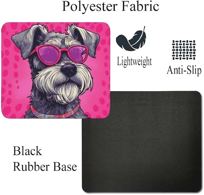 Pink Mousepad Glamour Dog Schnauzer Mouse Pad for Home Office Gaming Working Desk Computer Desktop Accessories Non-Slip Rubber Mousepad for Dog Lovers