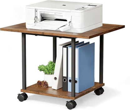 BEWISHOME 2-Tier Industrial Mobile Printer Stand, Rolling Cart with Storage Shelf, Lockable Wheels, for Home, Office (Brown) BDZ01Z