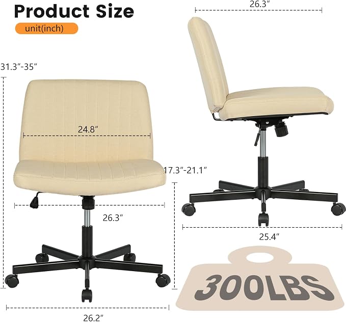 FDW Criss Cross Chair with Wheels Cross Legged Office Desk Modern Swivel Height Adjustable Wide Seat Computer Task Vanity Chair Comfy Fabric Armless Seating for Home Office