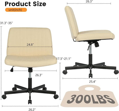 FDW Criss Cross Chair with Wheels Cross Legged Office Desk Modern Swivel Height Adjustable Wide Seat Computer Task Vanity Chair Comfy Fabric Armless Seating for Home Office