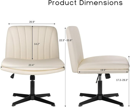 PUKAMI Criss Cross Chair,Comfy Cross Legged Office Desk Chair No Wheels,Modern Fabric Swivel Adjustable Height Mid Back Wide Seat for Home Office Computer (Pu Beige)