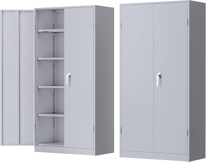 INTERGREAT Metal Lockable Storage Cabinet, 72” H Storage Cabinet with 2 Doors and 4 Adjustable Shelves for Office, Home, Garage, Pantry (Assembly Required, 18”D, Cement Gray)