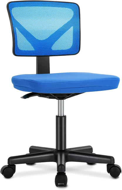 OLIXIS Armless Office Chair, Ergonomic Desk Chair with Wheels, Mesh Back, Removable Washable Foam Cushion, Height Adjustable Rolling Swivel Chairs for Small Space, Home, Office, Blue