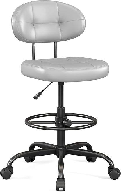 Misolant Drafting Chair, Armless Tall Office Chair with Footrest Ring for Standing Desk, Small Faux Leather Executive Computer Chair with Adjustable Height for Bar Lab Counter Height Desk, Gray