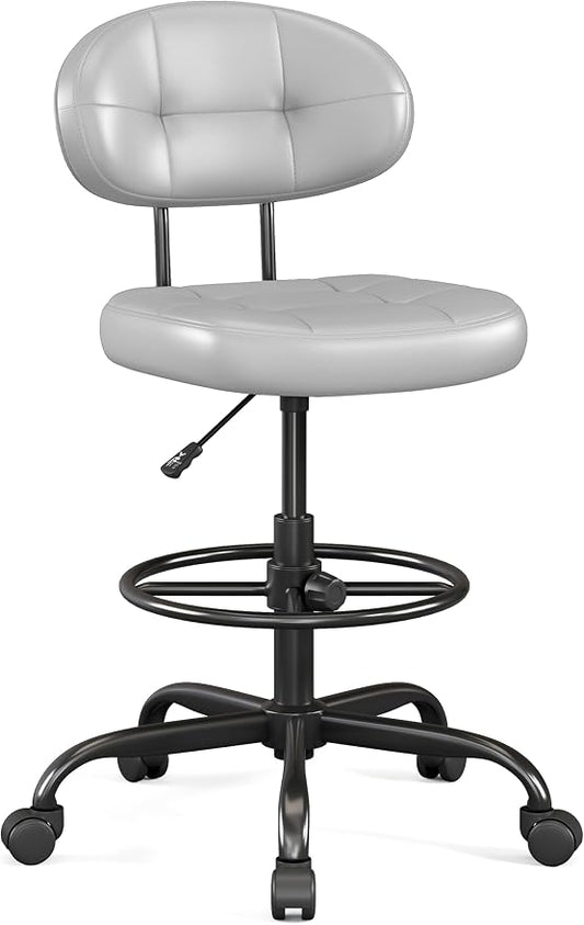 Misolant Drafting Chair, Armless Tall Office Chair with Footrest Ring for Standing Desk, Small Faux Leather Executive Computer Chair with Adjustable Height for Bar Lab Counter Height Desk, Gray