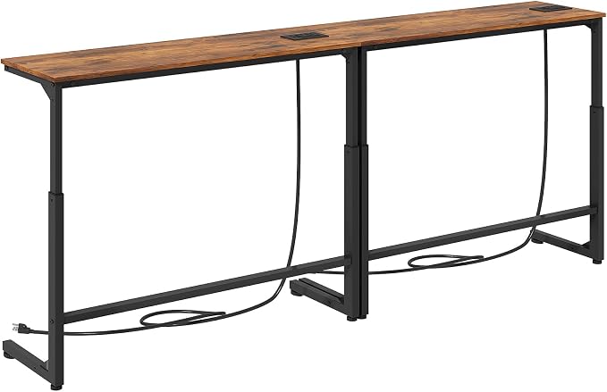 Kitstorack Narrow Sofa Table with Charging Station, 78.8" Behind Couch Table, Adjustable 24.4"-32.7" Height, Modular 2-piece Design for sectionals, entryways, Apartments, and Narrow Living Spaces