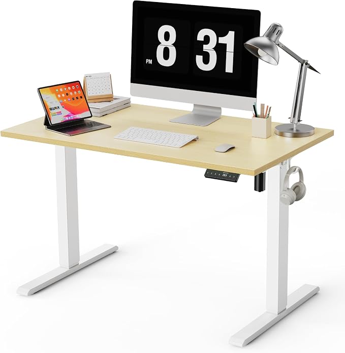 WALKINGDESK 40x24 Inches Whole Piece Electric Standing Desk, Seamless One Piece Height Adjustable Sit to Stand up Desk for Home Office, Ergonomic Computer Workstation, Oak