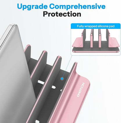 OMOTON Vertical Laptop Stand [Updated 3-Solts Version], Desktop Aluminum Mac Book Stand with Adjustable Dock Size, Fits All Mac Book, Surface, Chrome Book and Gaming Laptops (Up to 17.3 in),Rosegold