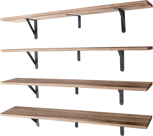 Long Wall Shelf,Large Floating Shelves for Wall,Wood Floating Bookshelves Hanging,Book Storage Display for Living Room Bedroom Office Bathroom Decor,4 Pack,36 Inch,Carbonized Black