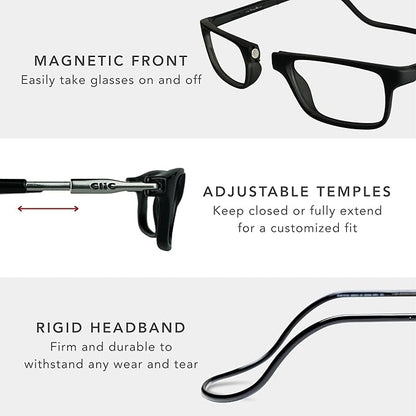Clic Magnetic Reading Glasses - Adjustable Neck Hanging Readers - Secure Fit with Rigid Headband - Original (S-M, Emerald, 3.00)